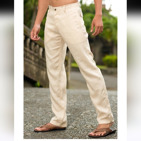 ISLAND IMPORTER 100% linen cozumel pant In Natural Khaki. Size 32 - Picture 1 of 15